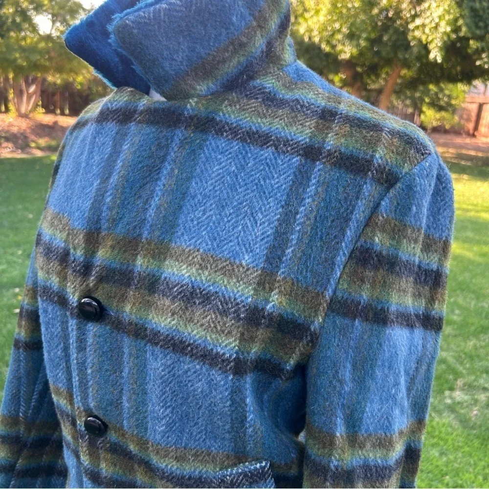 Vintage 70s Sir Jac Plaid Wool Faux Fur Lined Coat Made in USA Women’s Size 36